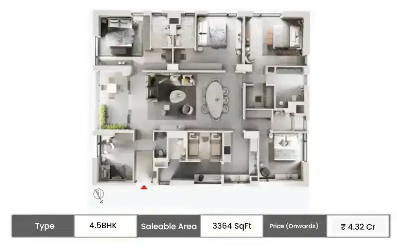 PS Sansara 4.5 BHK floor plan, 3364 sq ft saleable area